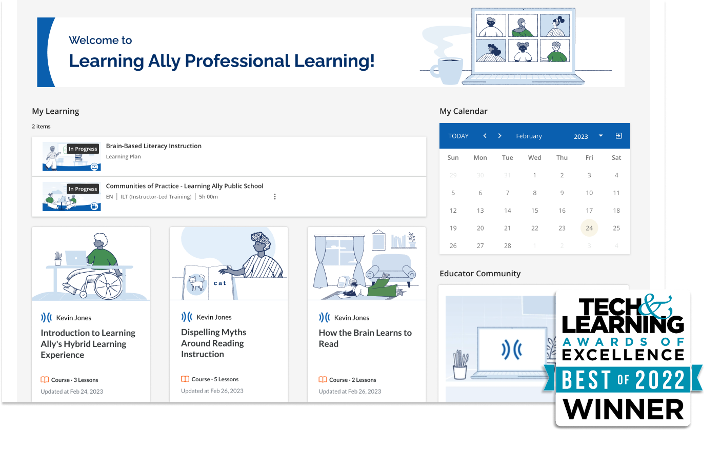 The award-winning Learning Ally professional learning platform alongside the FamAlly caregiver engagement app, with the Tech and Learning Best of 2022 Winner badge
